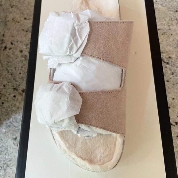 Blush Faux Fur-Lined Suede Slides from J/SLIDES - Picture 2 of 6